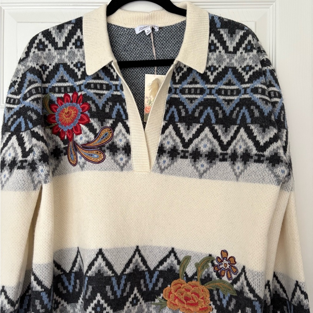 NWT Johnny Was Fair Isle Embroidered Sweater - Picture 4 of 11
